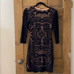 Black lace dress with nude underlay
